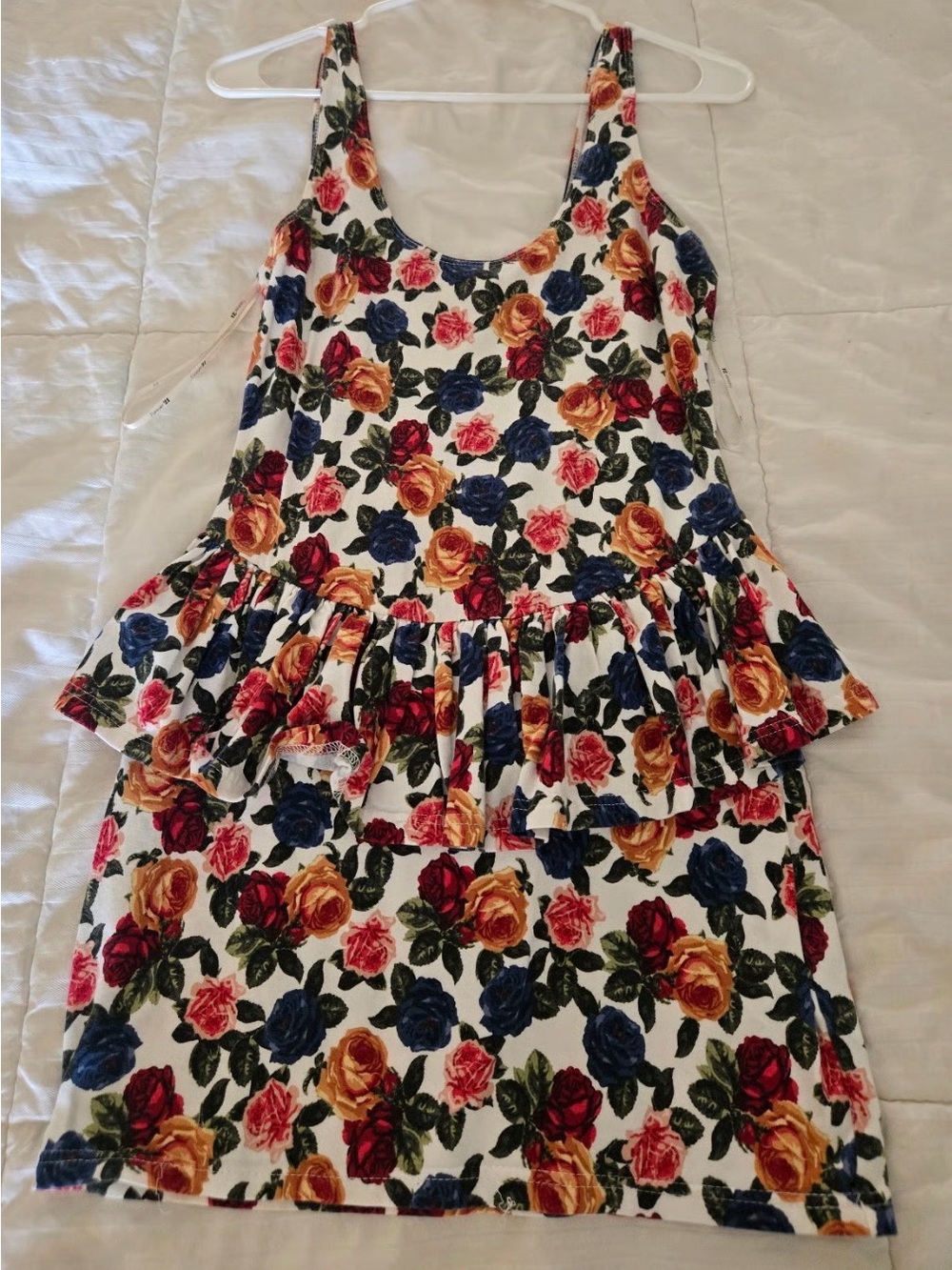 Forever 21 Floral Print Tank Top in White with Pink and Green Accents